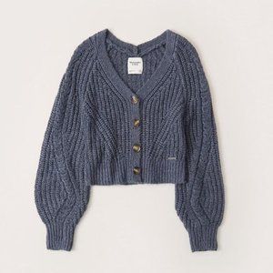 Abercrombie Blue Puff Sleeve Cropped Cardigan